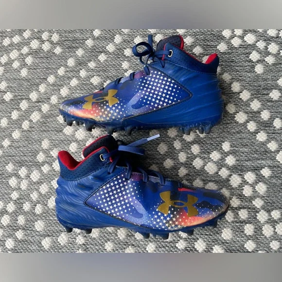 Under Armour Cleats Boys 5 Red White Blue 5Y UA spotlight USA football shoes - Picture 5 of 16